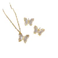 Set Collar Aros Mariposa Cristal Galvanizado En Oro 14k