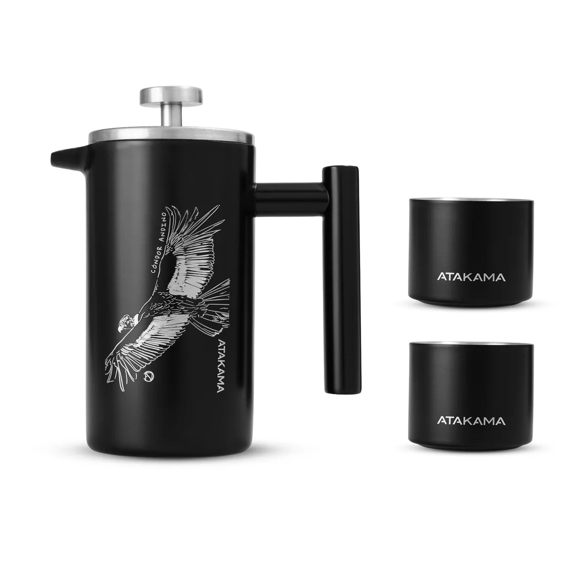ATAKAMA OUTDOOR - Set Cafetera + 2 Vasos Térmicos Negro 350ml Atakama Outdoor