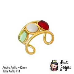 LUX JOYAS - Anillo Baño Oro Amarillo 18k 3 Piedras Rbv