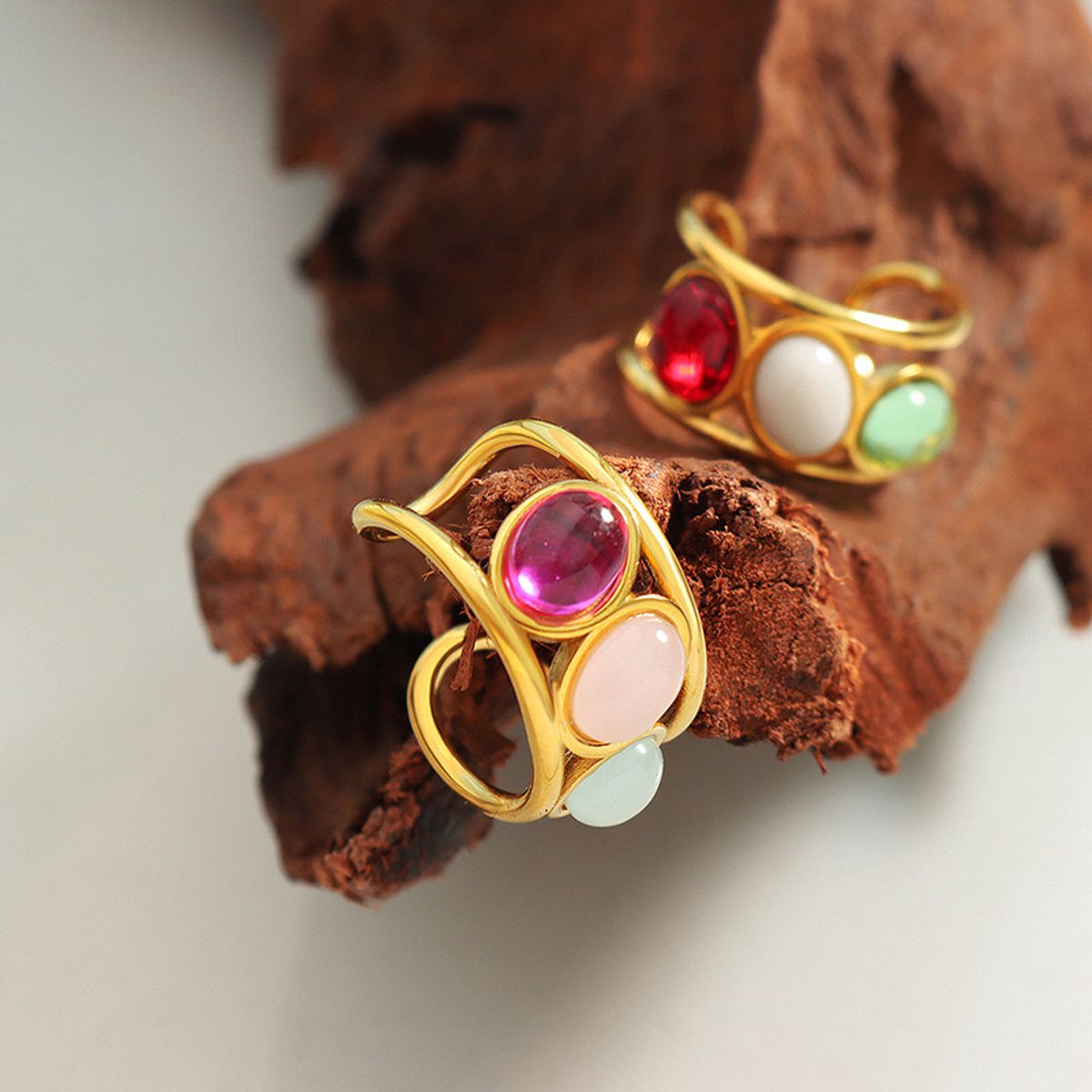 LUX JOYAS - Anillo Baño Oro Amarillo 18k 3 Piedras Rbv