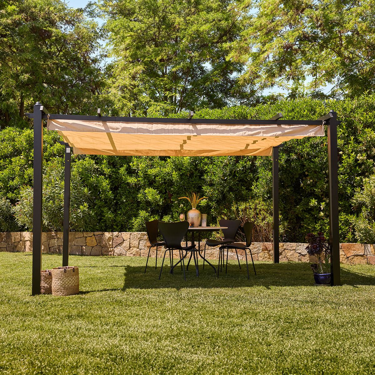 RELAN - Pérgola Retráctil XL Relan Tipo Romana Toldo 4x3 Mt Beige