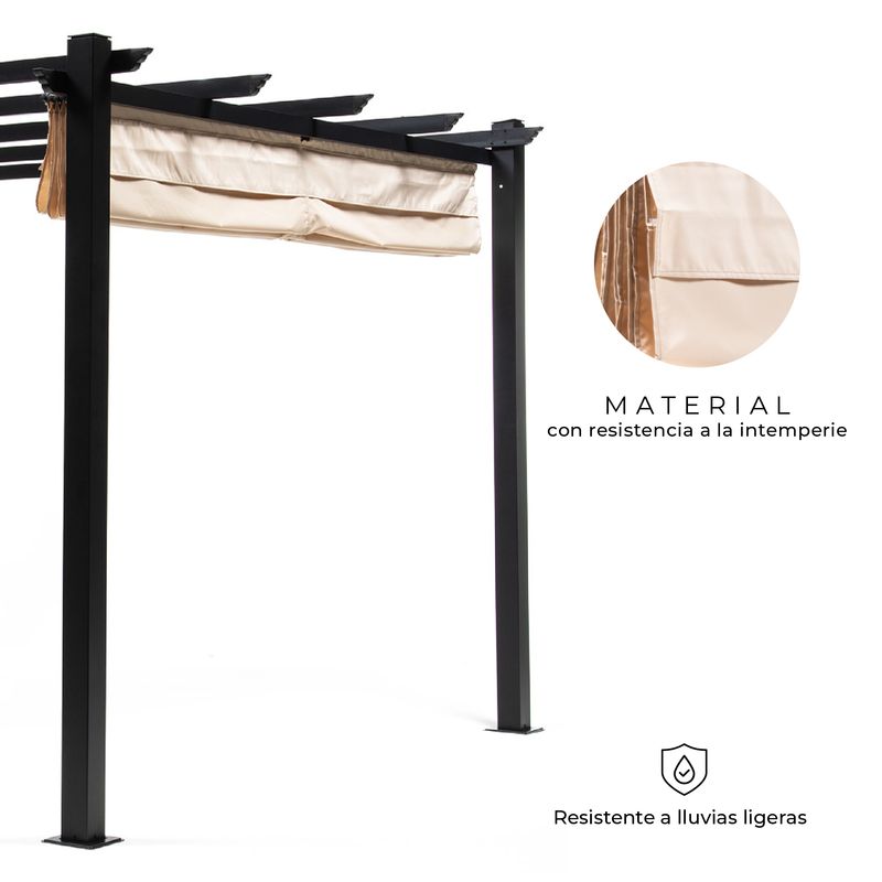 RELAN - Pérgola Retráctil XL Relan Tipo Romana Toldo 4x3 Mt Beige