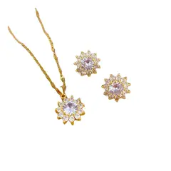ZG JOYAS - Set Collar Aros Flor Girasol Cristales Galvanizad En Oro 14k