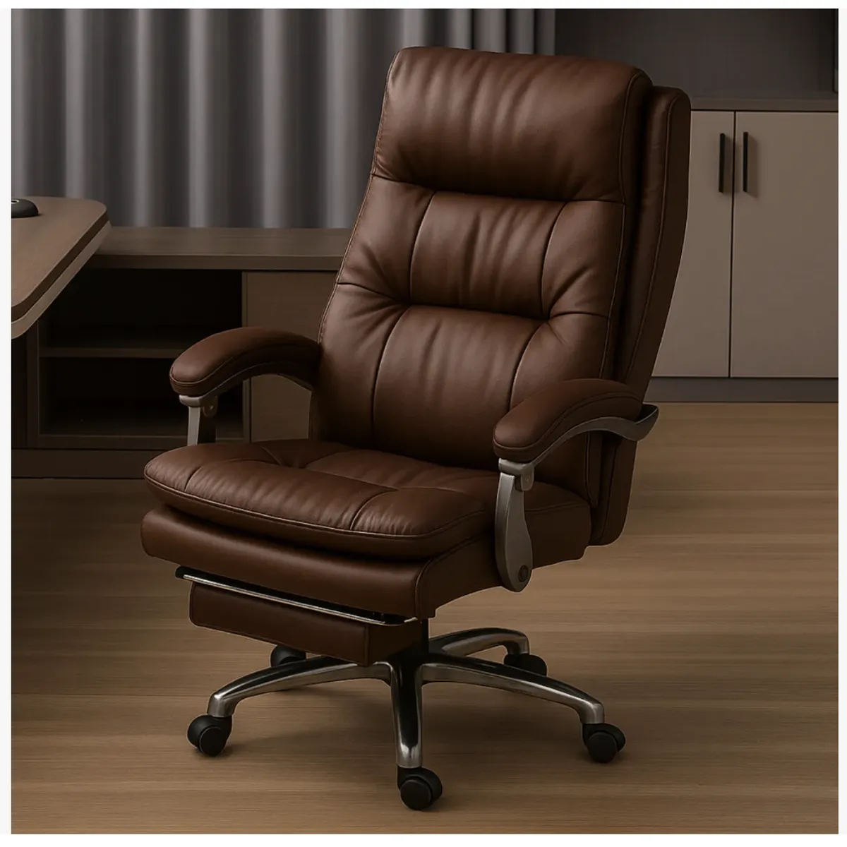 HOMER DESIGN - Silla Oficina Gerencial Asiento De Cuero Pata Acero Premium