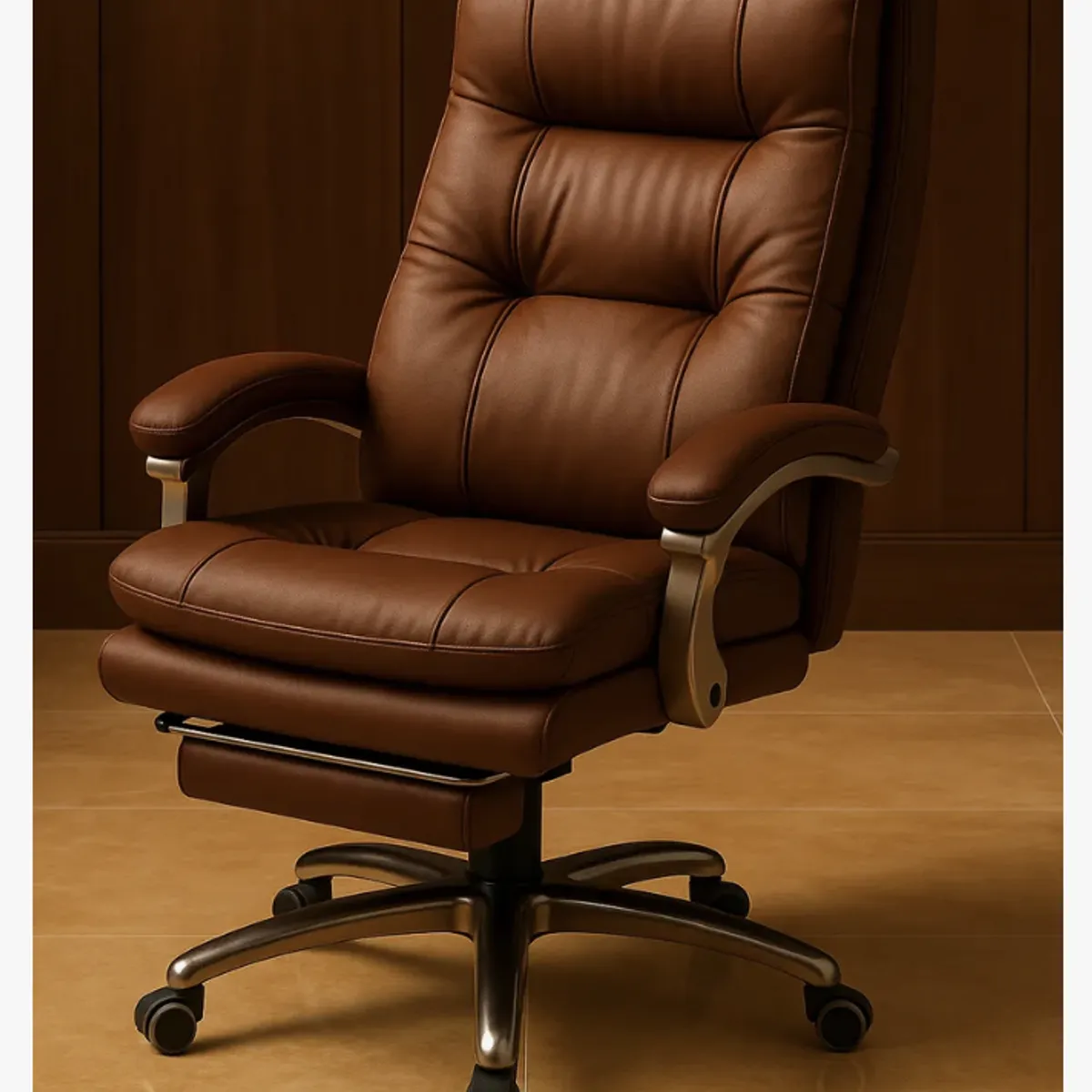 HOMER DESIGN - Silla Oficina Gerencial Asiento De Cuero Pata Acero Premium