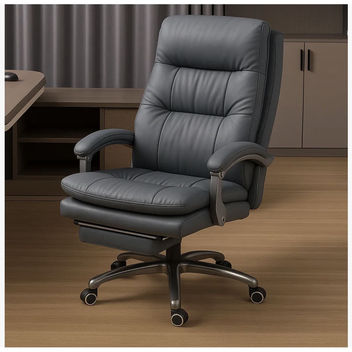 HOMER DESIGN - Silla Oficina Gerencial Asiento De Cuero Pata Acero Premium