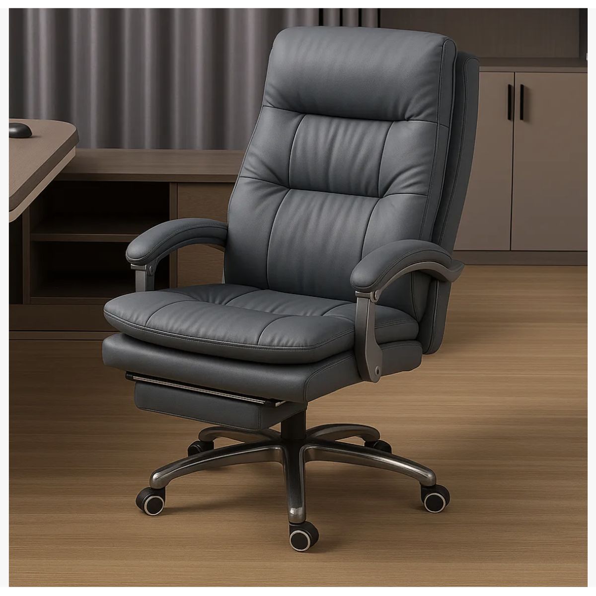 HOMER DESIGN - Silla Oficina Gerencial Asiento De Cuero Pata Acero Premium