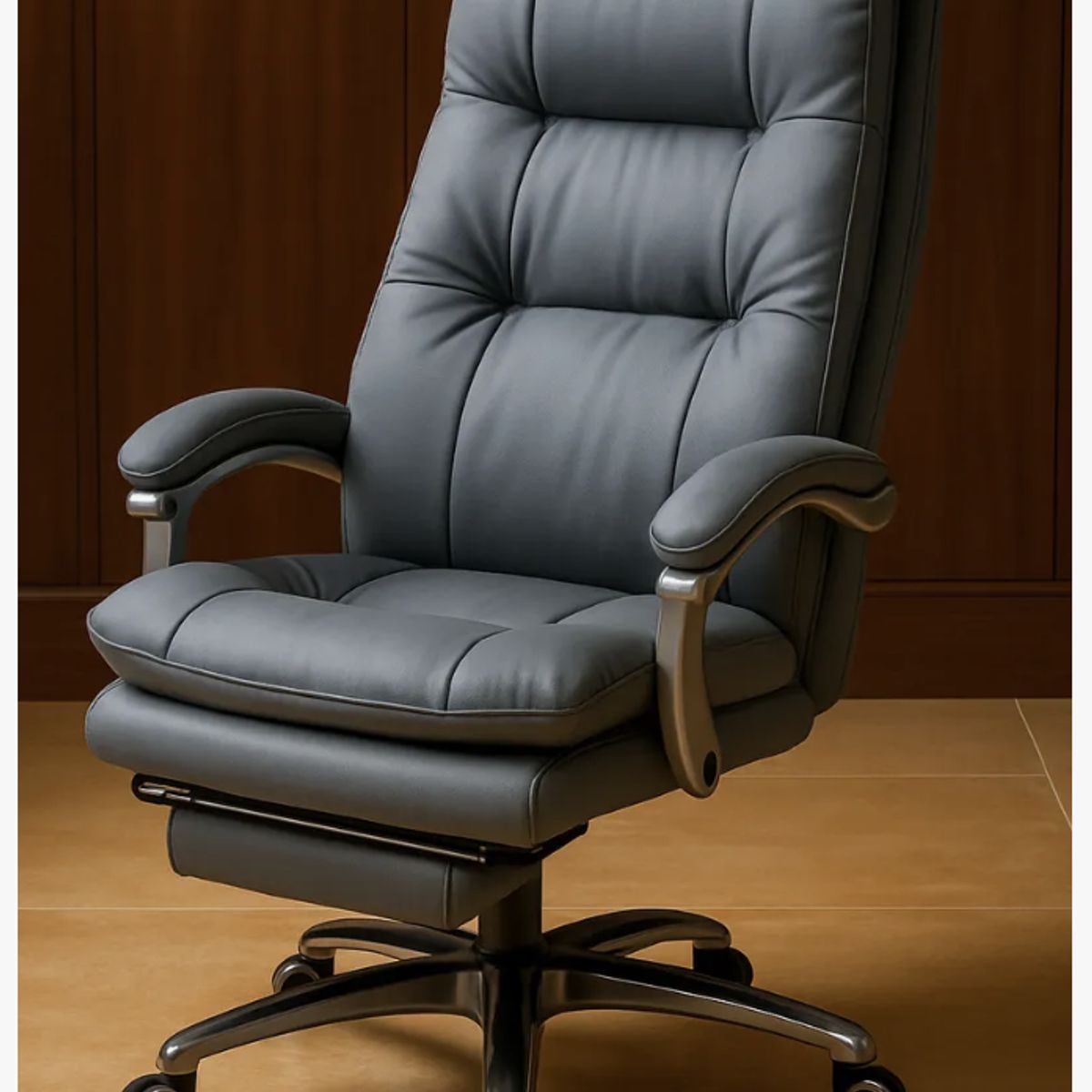 HOMER DESIGN - Silla Oficina Gerencial Asiento De Cuero Pata Acero Premium