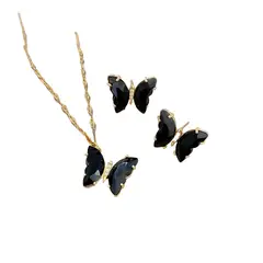 ZG JOYAS - Set Collar Aros Mariposa Negra Galvanizado En Oro 14k