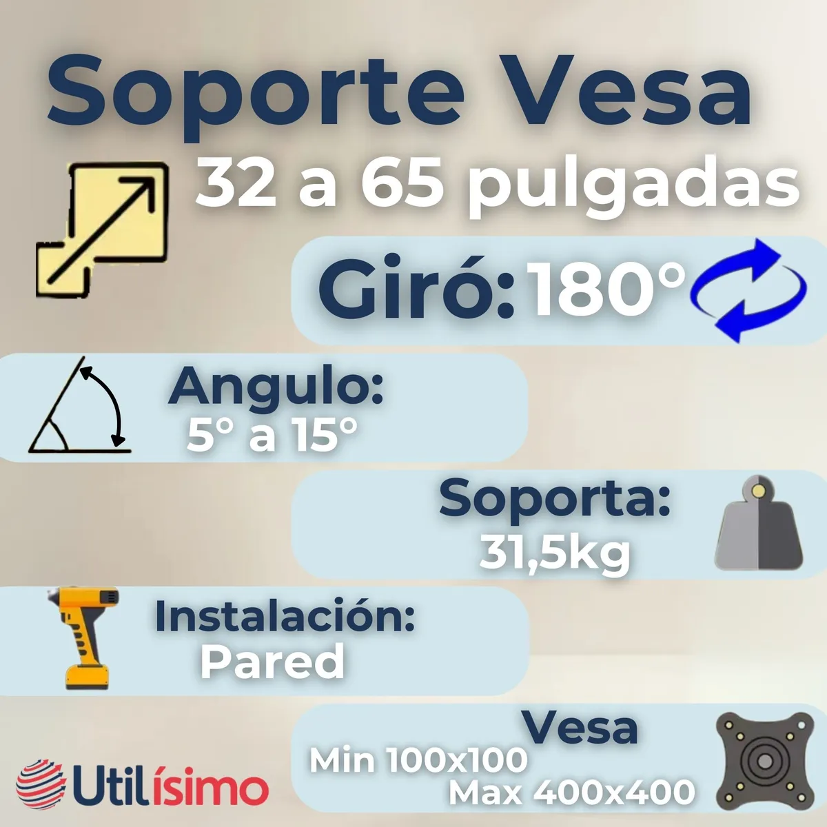 LINE - Soporte TV 32 a 65 Pulgadas Con Brazo 32Kg Soporte TV de Pared