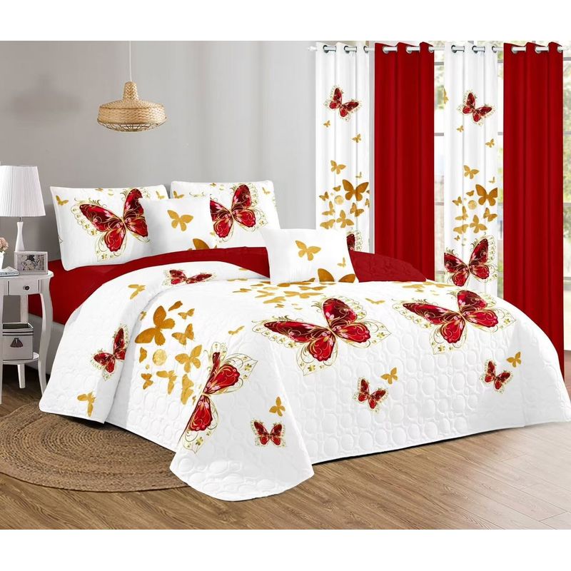 GENERICO - CUBRECAMA KING DE VERANO DISEÑO ROJO MARIPOSA TF