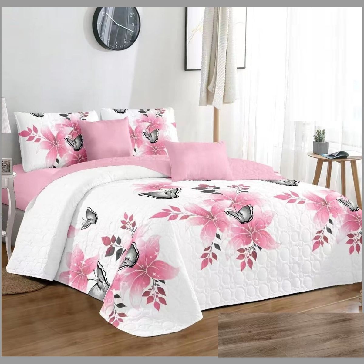 GENERICO - CUBRECAMA KING DE VERANO DISEÑO FLOR ROSAS TF