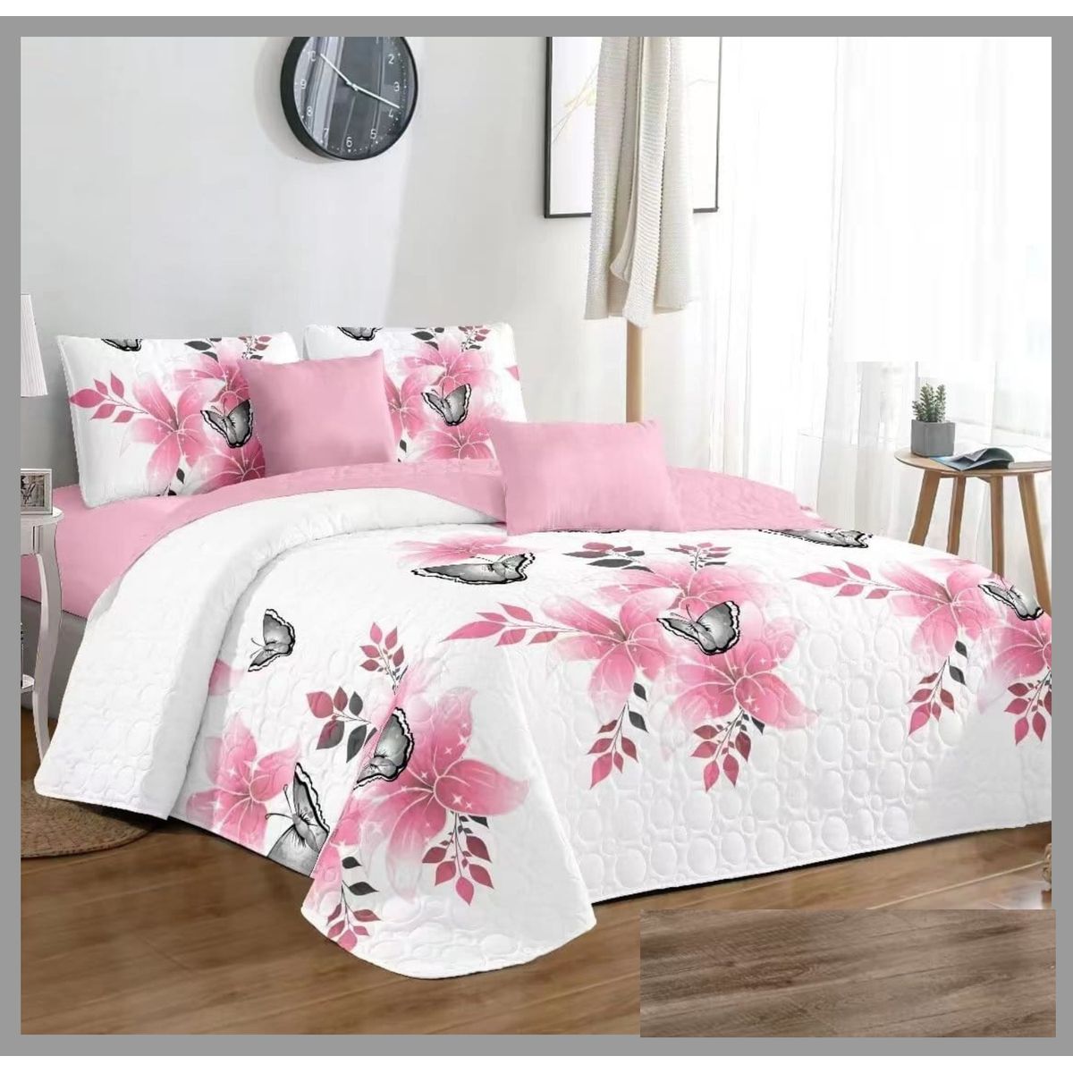 GENERICO - CUBRECAMA KING DE VERANO DISEÑO FLOR ROSAS TF