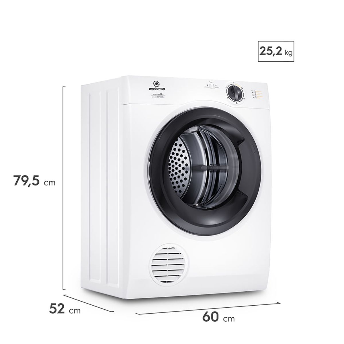 MADEMSA - Secadora de Ropa Mademsa 7Kg Carga Frontal con Secado Reversible 7D BZG Blanca