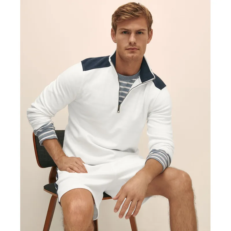 BROOKS BROTHERS - Poleron Hombre Dbl Face Pique Half Zip Blanco Brooks Brothers