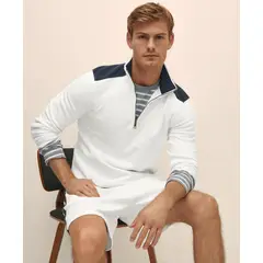 BROOKS BROTHERS - Poleron Hombre Dbl Face Pique Half Zip Blanco