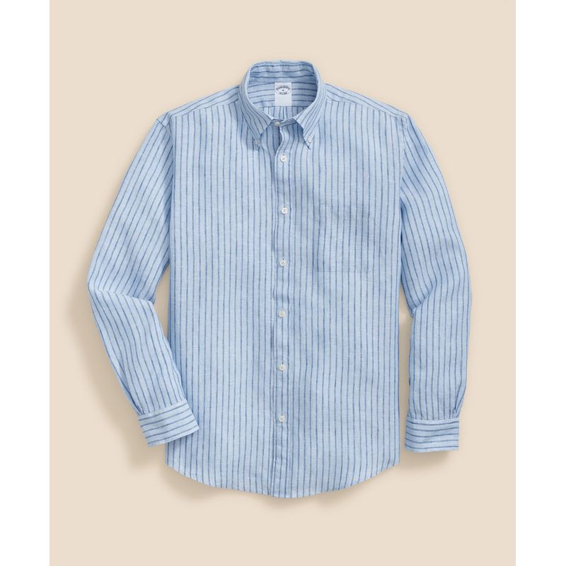 BROOKS BROTHERS - Camisa Hombre Spt Lino Novelty Azul Brooks Brothers