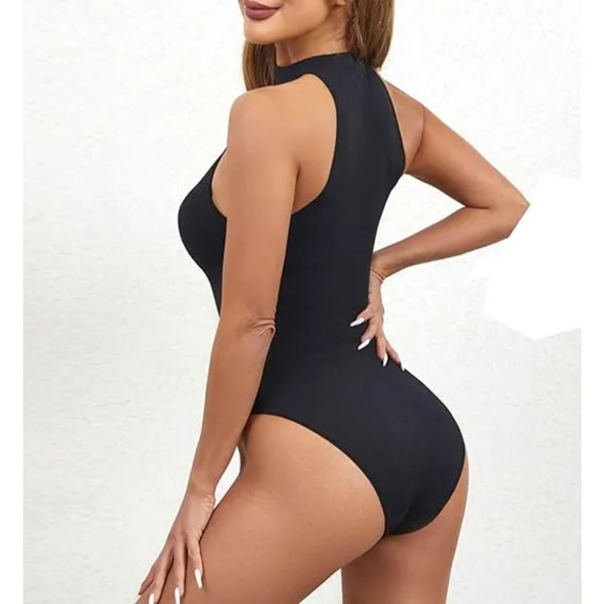 GENERICO - Body Con Cuello Alto Para Mujer Sin Mangas Ajustado