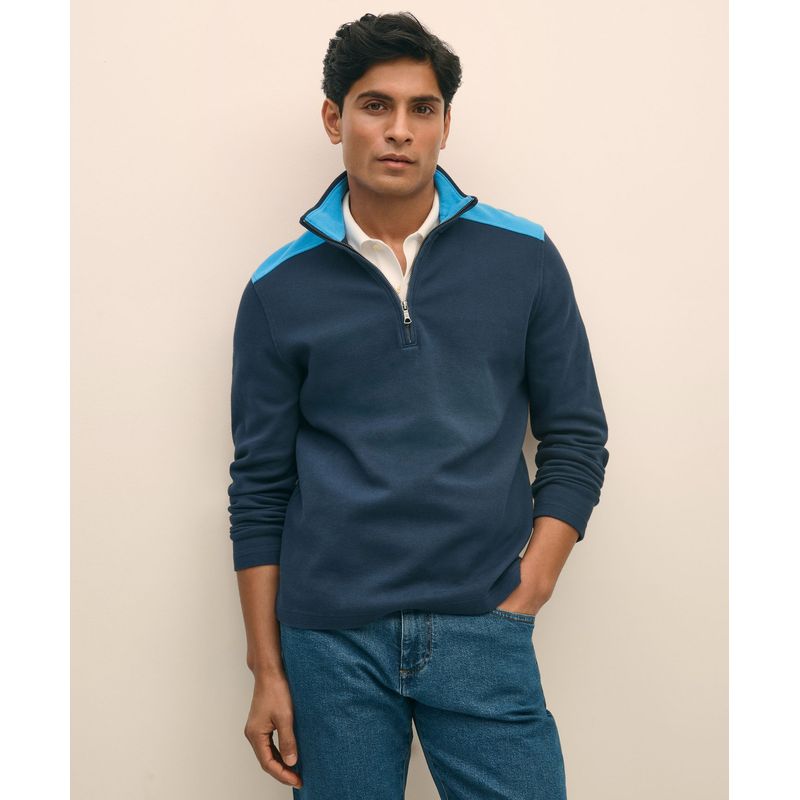 BROOKS BROTHERS - Poleron Hombre Dbl Face Pique Half Zip Azul Brooks Brothers