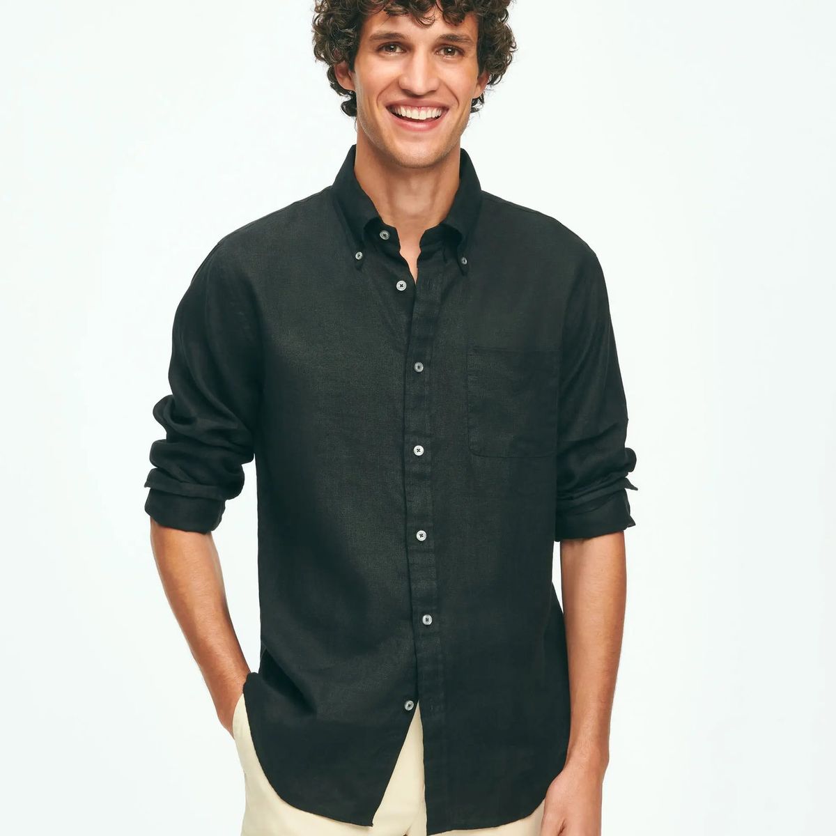 BROOKS BROTHERS - Camisa Hombre Spt Lino Negro Brooks Brothers