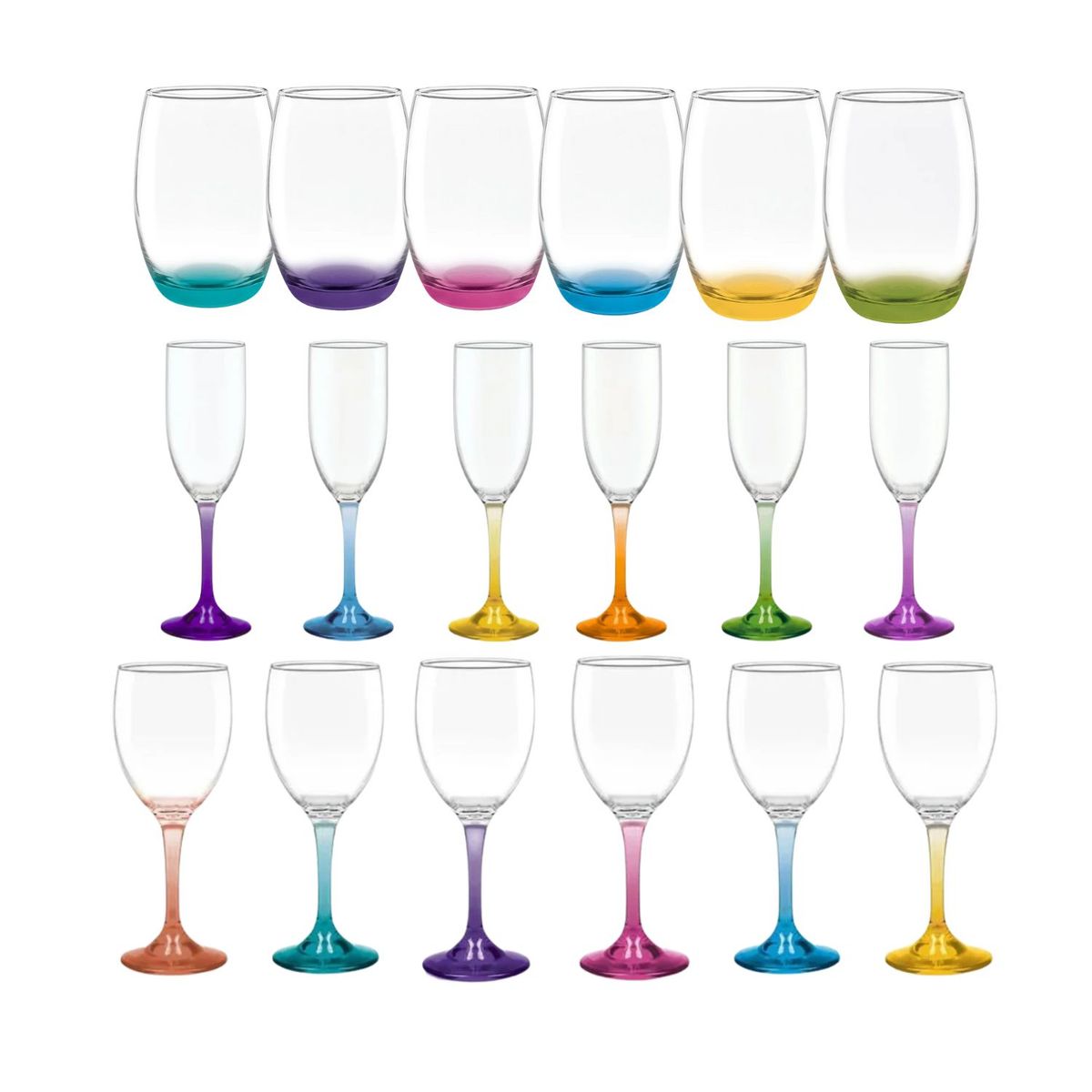 CRISTAR - Set 18 Vasos Copas Cristar Fondo Color Celebracion Fiestas