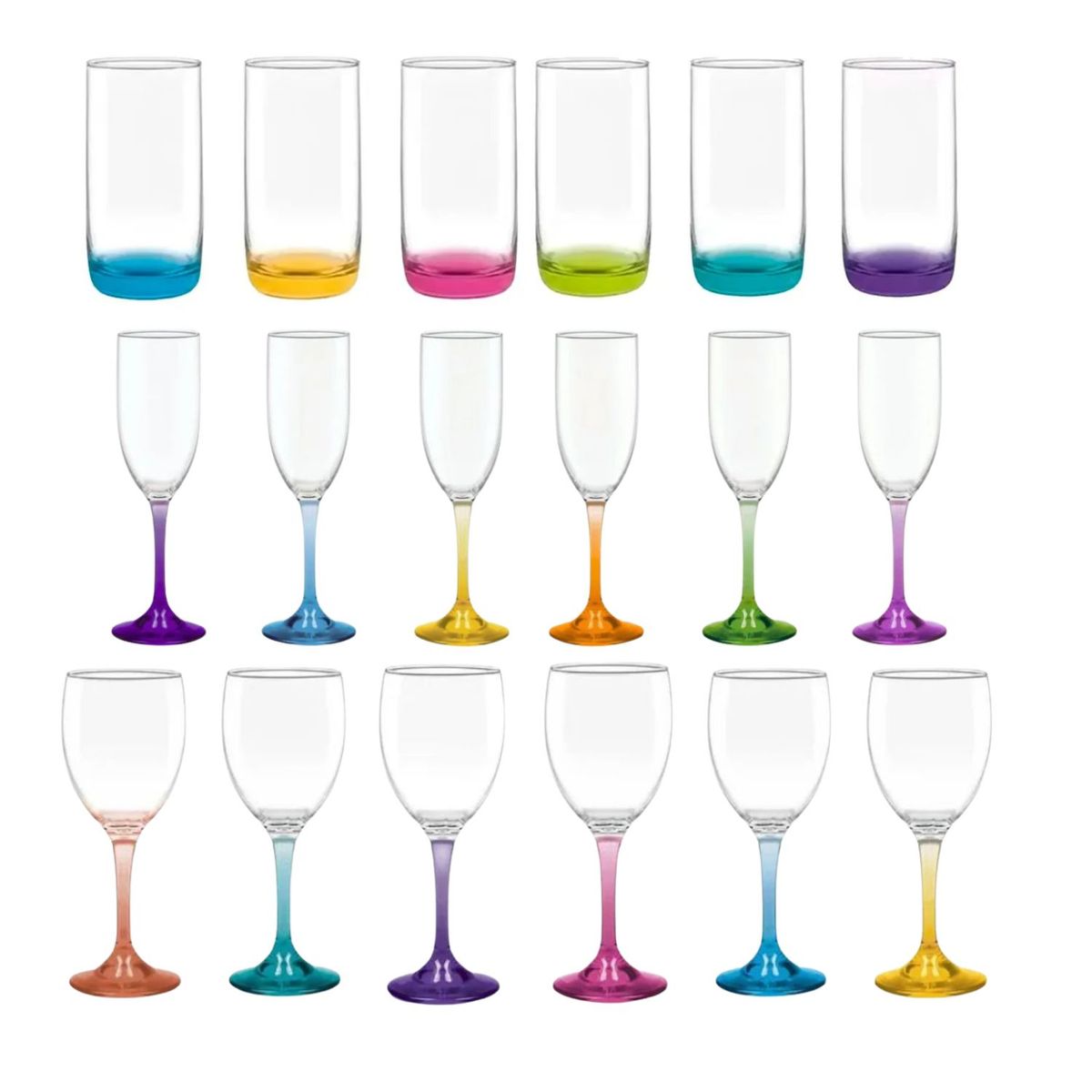 CRISTAR - Set 18 Copas Vasos Cristar Fondo Color Fiestas Celebracion