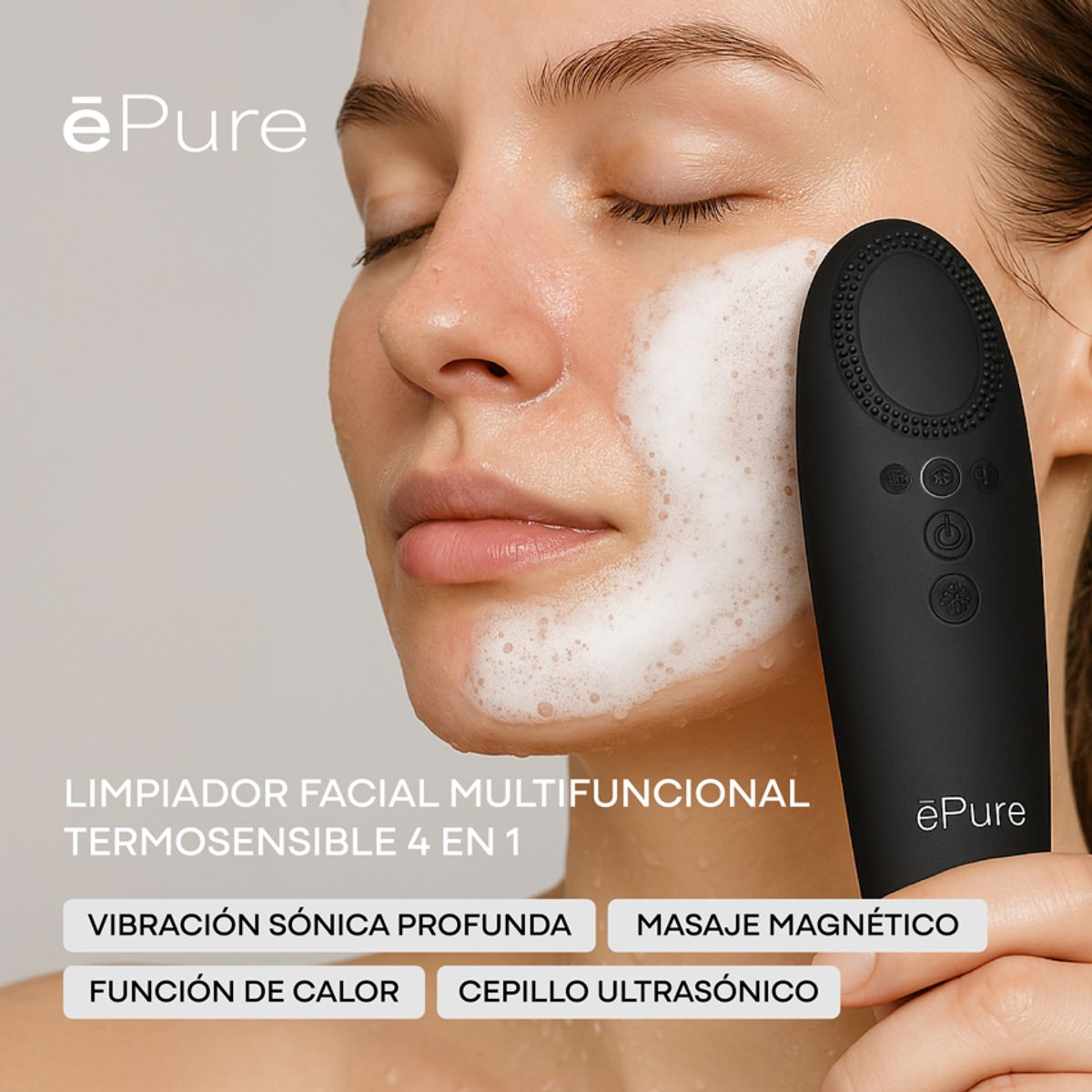 KINEGUN PRO - ePure Limpiador Facial Sónico 4 en 1 con Calor y Masaje