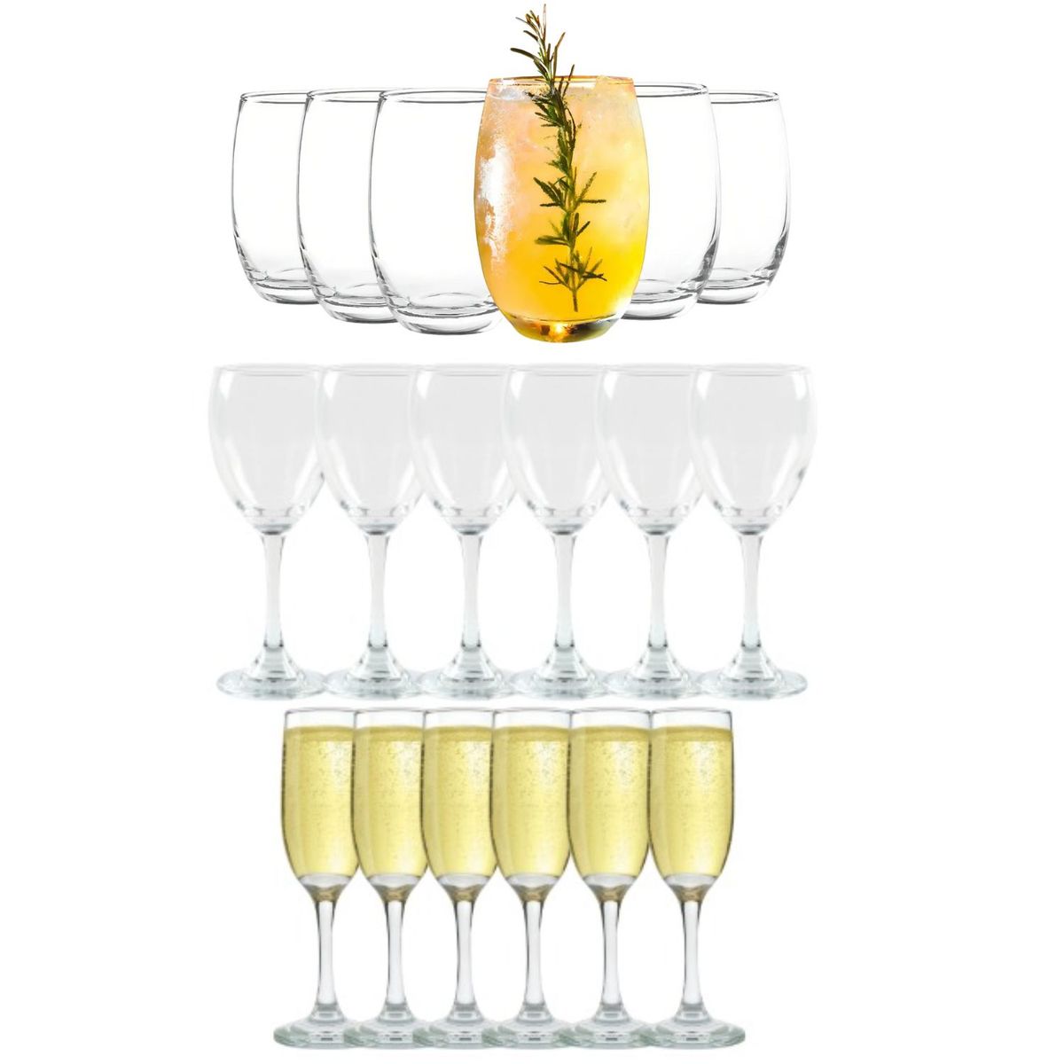 CRISTAR - Set 18 Copas Vasos Vidrio Transparente Cristar Celebraciones