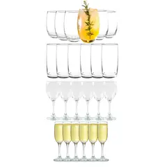 CRISTAR - Set 24 Copas Vasos Vidrio Transparente Celebraciones