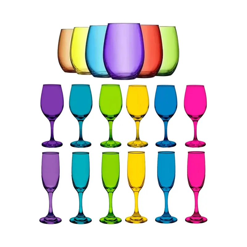 CRISTAR - Set 18 Vasos Copas Vidrio Full Color Cristar Celebraciones