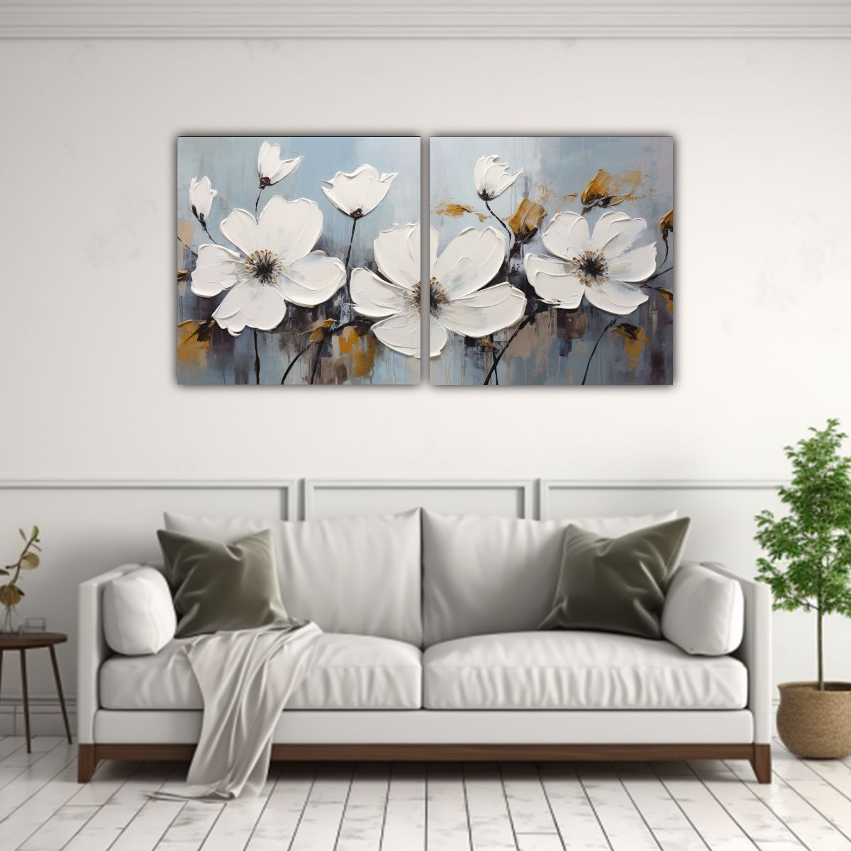 GENERICO - Pintura En Lienzo Elegante Con Flores En Blanco Y 140x70 Cm