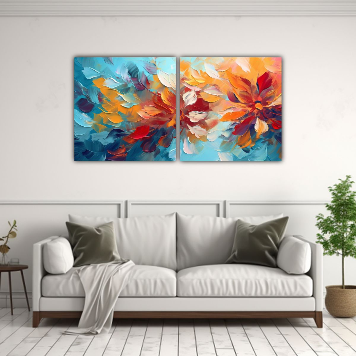 GENERICO - Cuadros Abstractos Impresionistas Rojo Amarillo 140x70 Cm