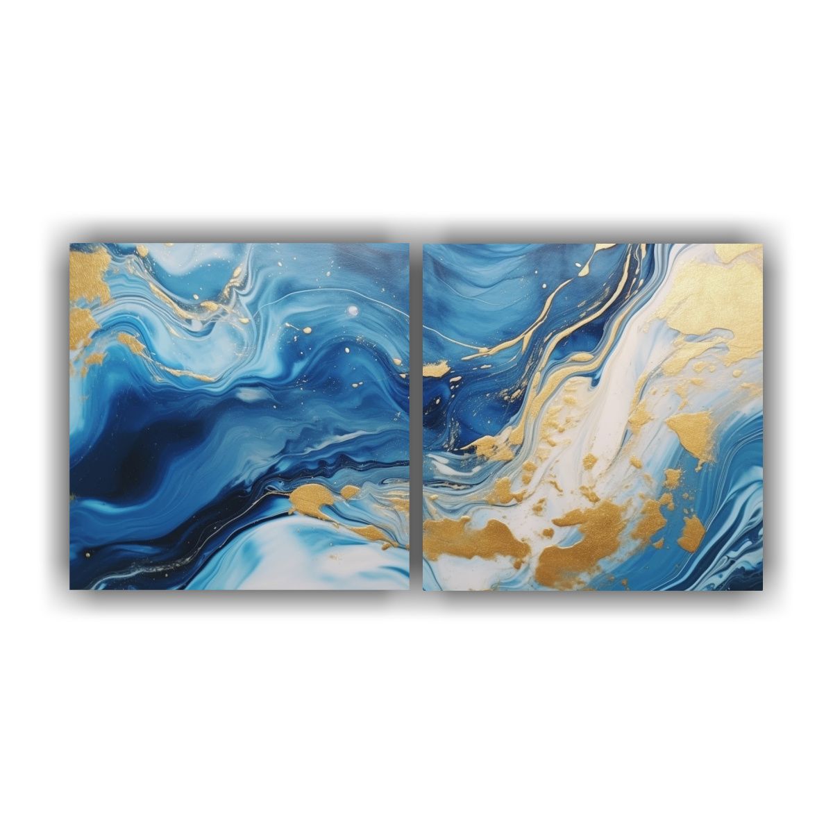 GENERICO - Conjunto 2 Lienzos Sala Swirling Dorado Y Azul 140x70 Cm