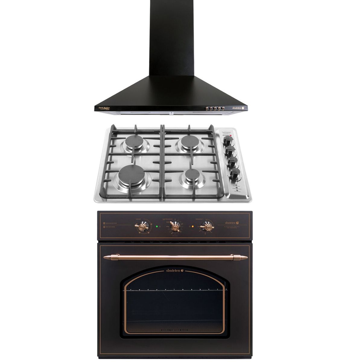 SINDELEN - Combo Retro Campana Ca-635Png + Horno Empotrable He-7220Rng + Encimera Gas Ceg-4650In Kit-134 Sindelen