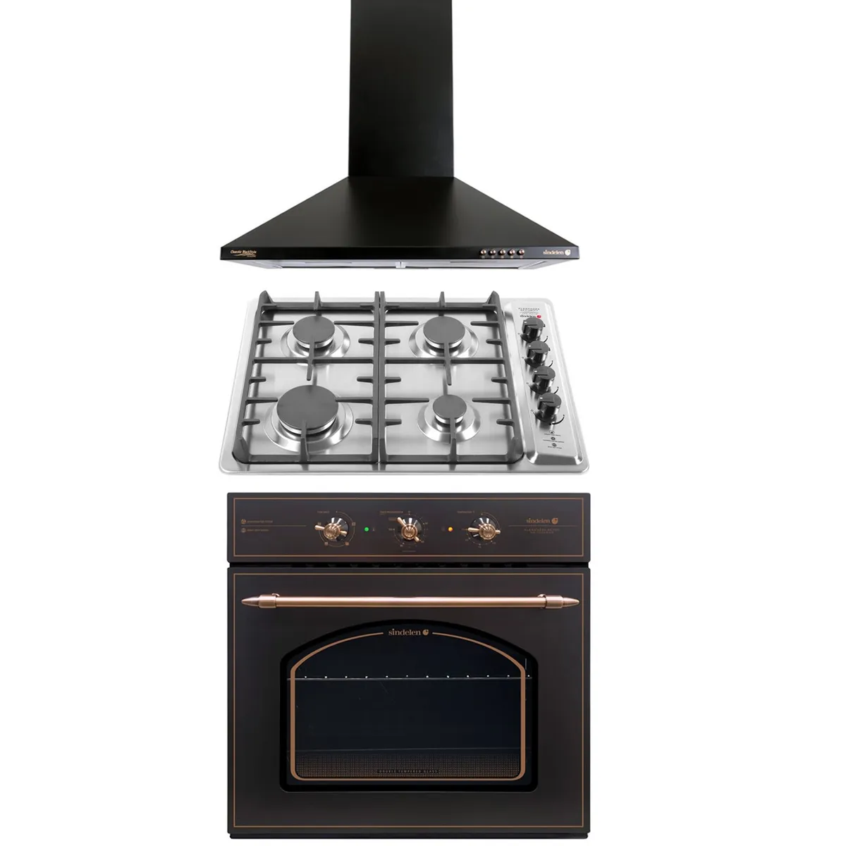 SINDELEN - Combo Retro Campana Ca-635Png + Horno Empotrable He-7220Rng + Encimera Gas Ceg-4650In Kit-134 Sindelen