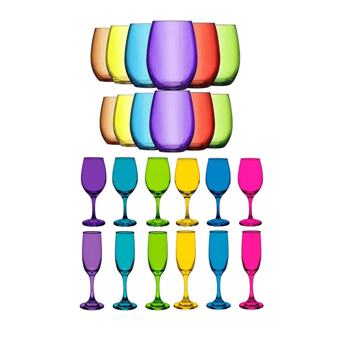 CRISTAR - Set 24 Copas Vasos Vidrio Cristar Full Color Celebraciones