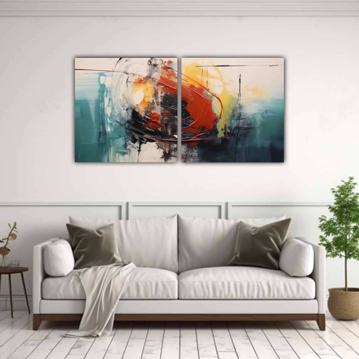 GENERICO - Pintura Abstracta Con Colores Amarillo Azul Y 140x70 Cm