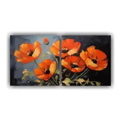 GENERICO - Dos Telas En Bastidor Vintage Colorido Flores En 140x70 Cm