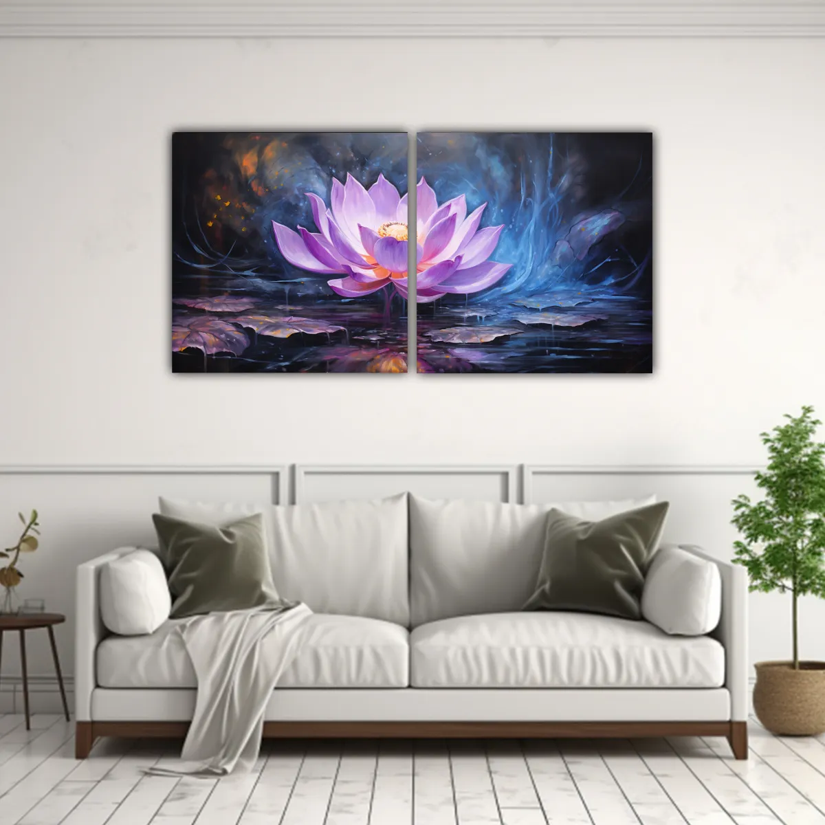 GENERICO - Pintura De Loto Negro Brillante En Lienzo Con 140x70 Cm