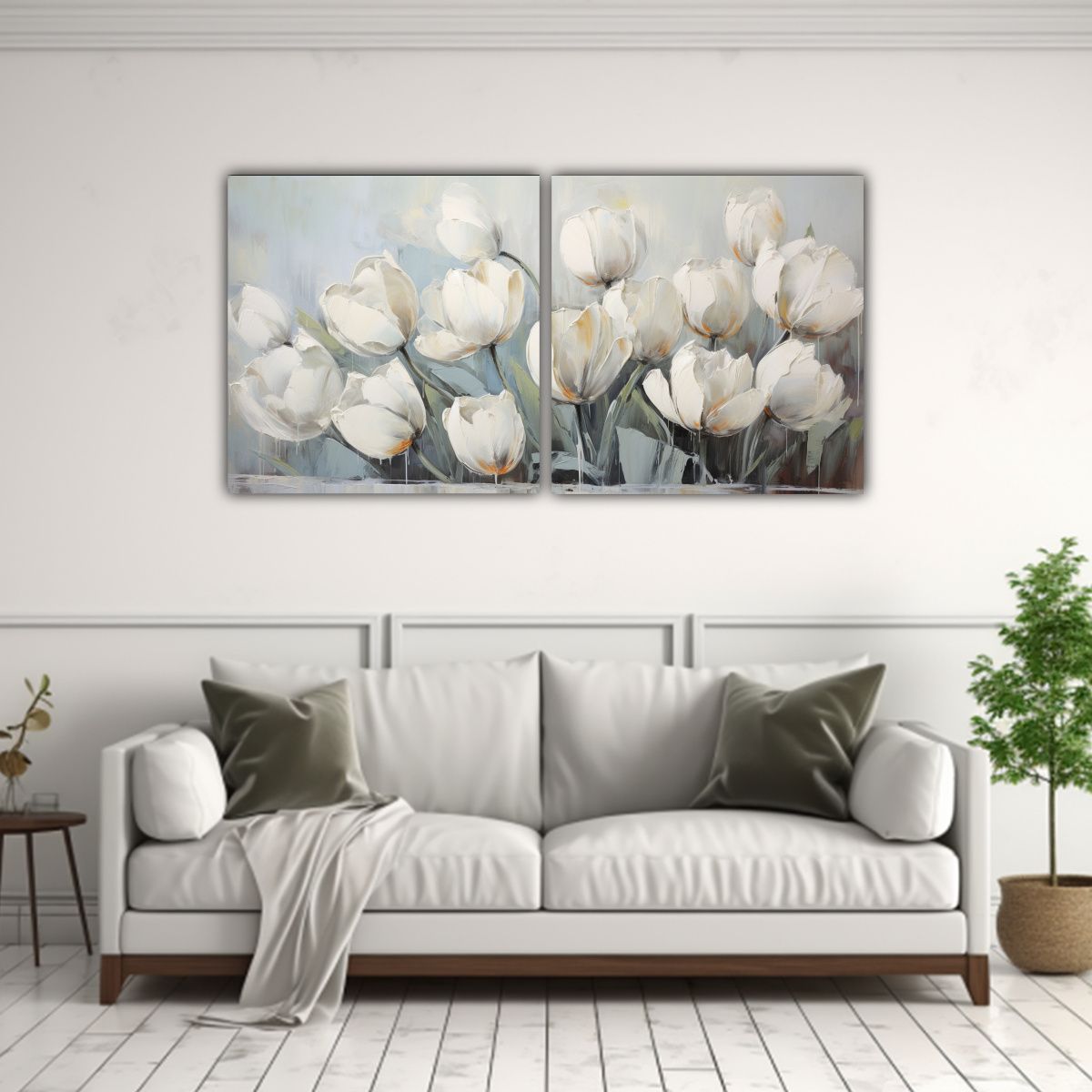 GENERICO - Pintura En Lienzo De Flores Blancas En El Estilo 140x70 Cm