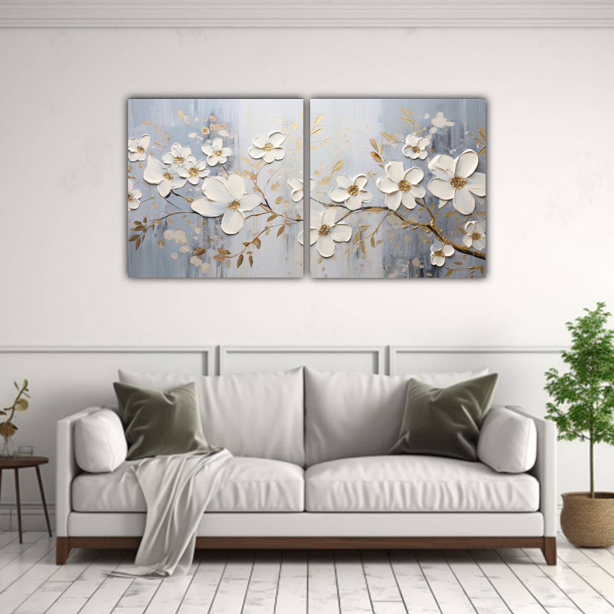 GENERICO - Pintura Sobre Lienzo Colores Plata De Flores 140x70 Cm