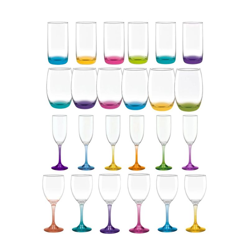 CRISTAR - Set 24 Copas Vasos Cristar Fondo Color Fiestas Celebracion