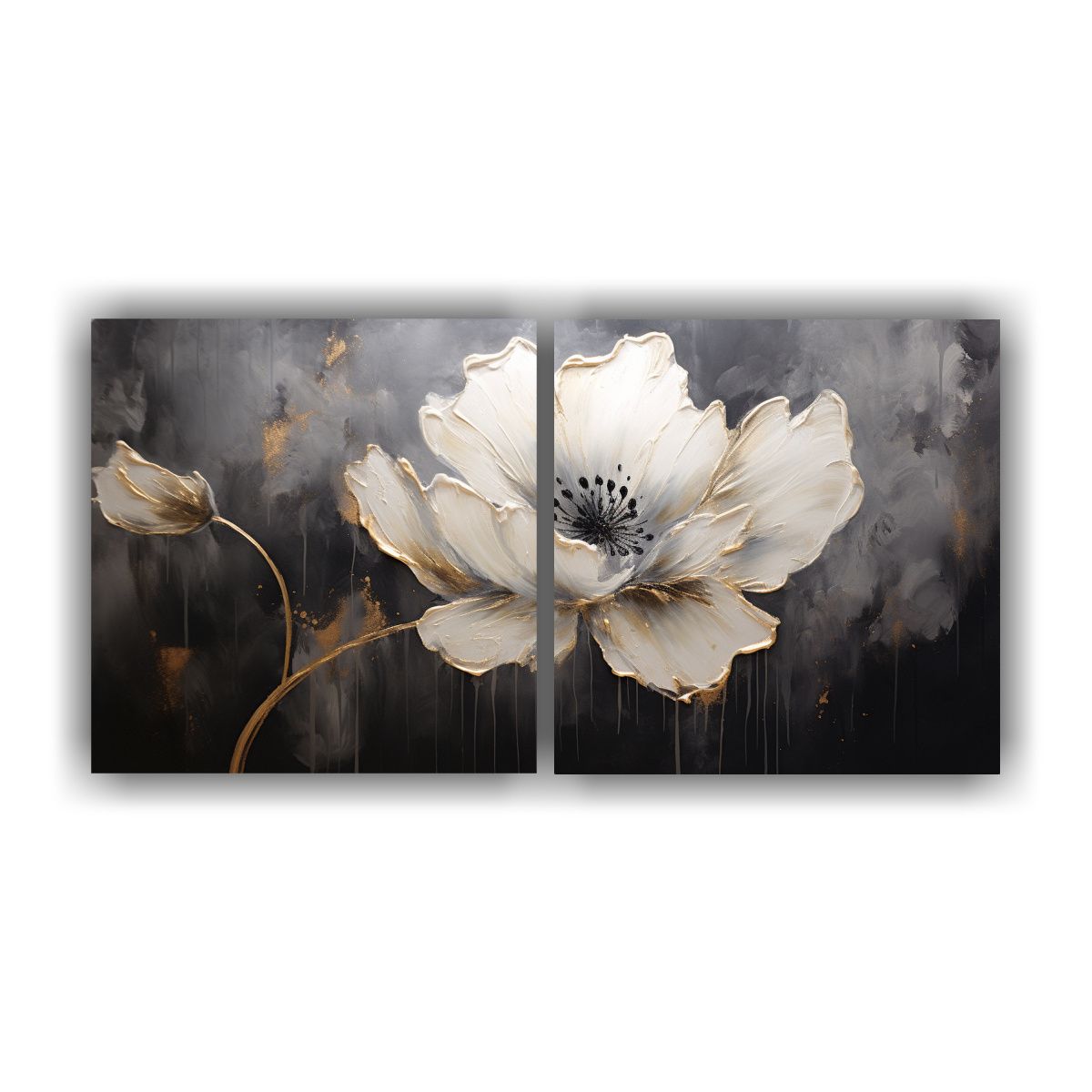 GENERICO - Pintura De Flores Negras En Lienzo Estilo 140x70 Cm