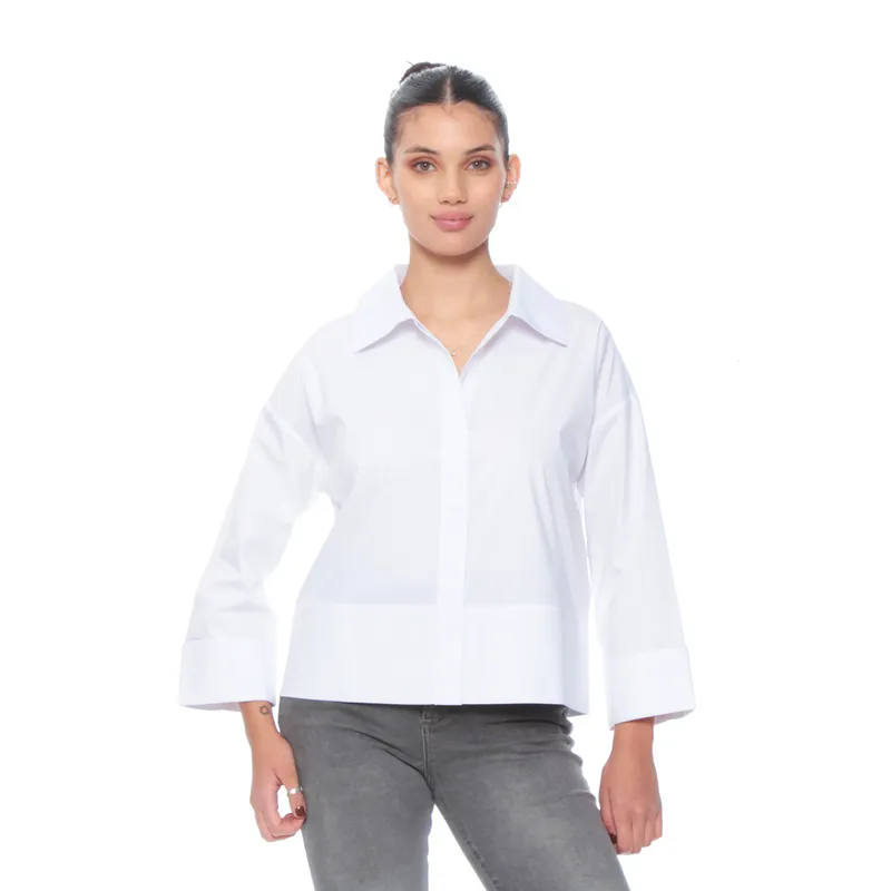 WADOS - BLUSA MANGA LARGA SOLIDA ABOTONADA EN DELANTERO CON CORTE EN RUEDO