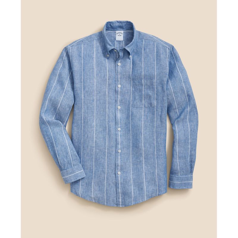 BROOKS BROTHERS - Camisa Hombre Spt Lino Novelty Azul Brooks Brothers