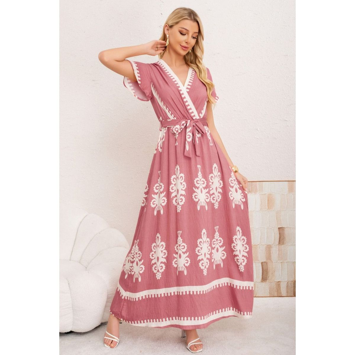 LIKE SHOP - Maxi Vestido Largo Mujer Cruzado Estampado Casual Eventos 3383