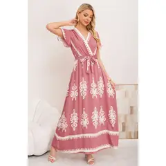 LIKE SHOP - Maxi Vestido Largo Mujer Cruzado Estampado Casual Eventos 3383