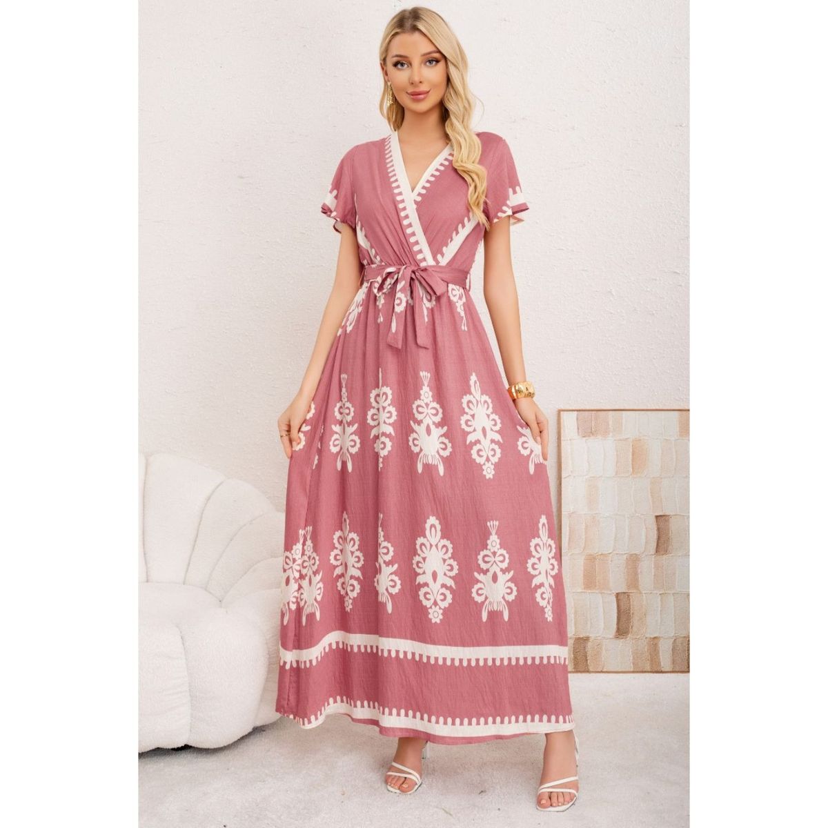 LIKE SHOP - Maxi Vestido Largo Mujer Cruzado Estampado Casual Eventos 3383