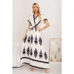 LIKE SHOP - Maxi Vestido Largo Mujer Cruzado Estampado Casual Eventos 3383