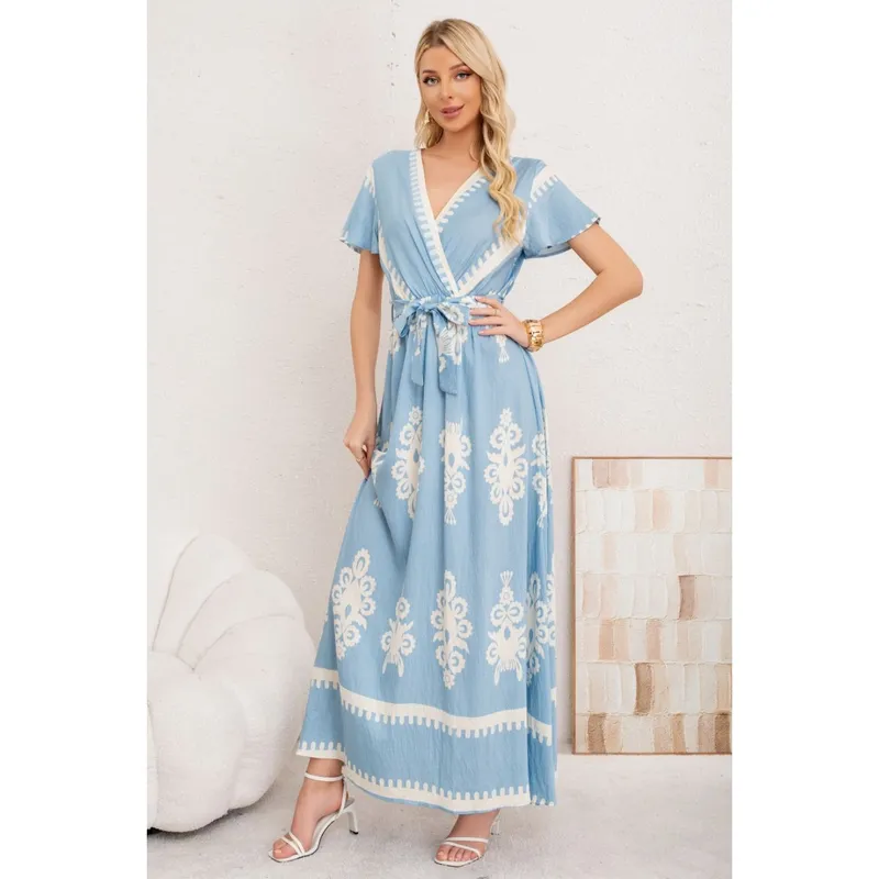 LIKE SHOP - Maxi Vestido Largo Mujer Cruzado Estampado Casual Eventos 3383